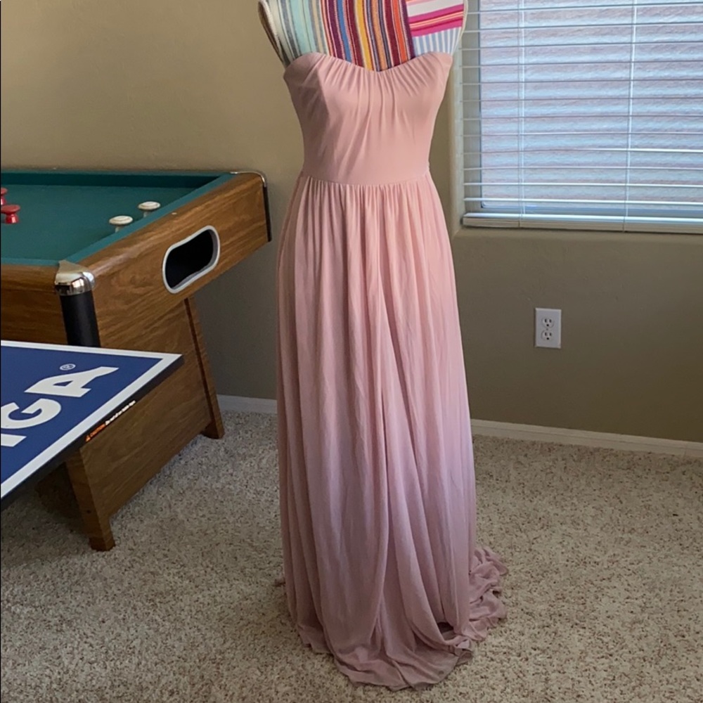 floor length blush bridesmaid dress!!